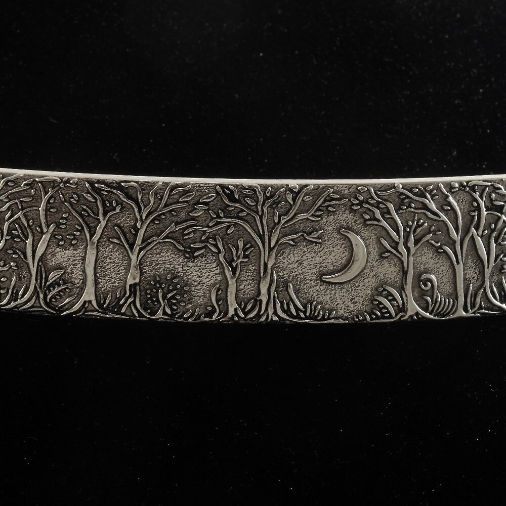 Hair Barrette SilverTone Metal Forest Moon Top Hair Accessory 1"x 3 1/2"